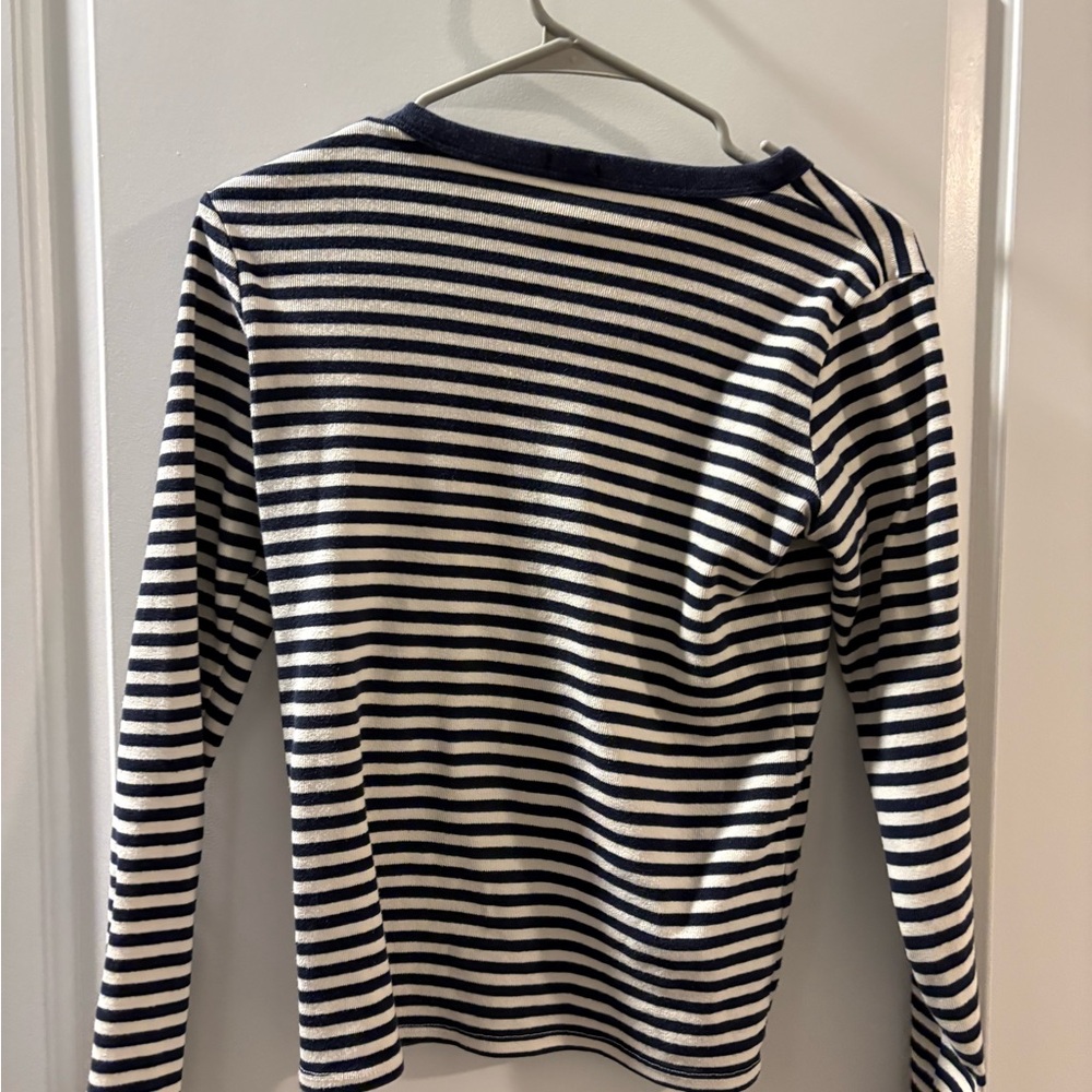 Brandy Melville Navy and White Striped Long Sleeve Tee